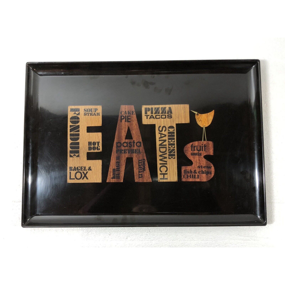 VTG 70’s MCM Couroc Inlaid “EATS”Wood Black Phenolic Tray Snack  18 X 12 Barware - Picture 7 of 10